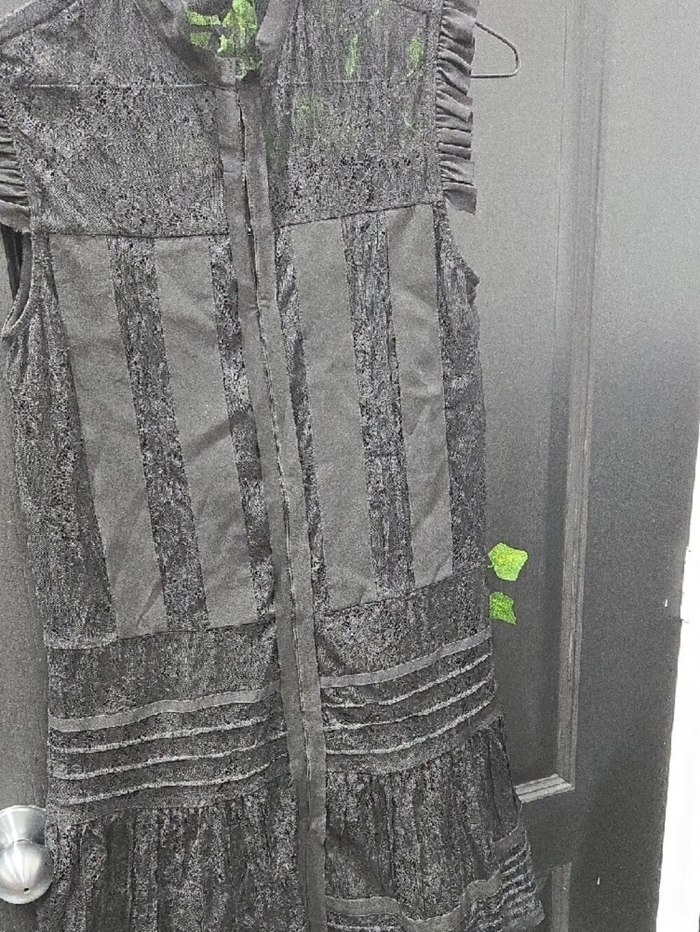 AllSaints Black Lace Tiered Midi Dress with Ruffle Shoulders - Picture 3 of 6